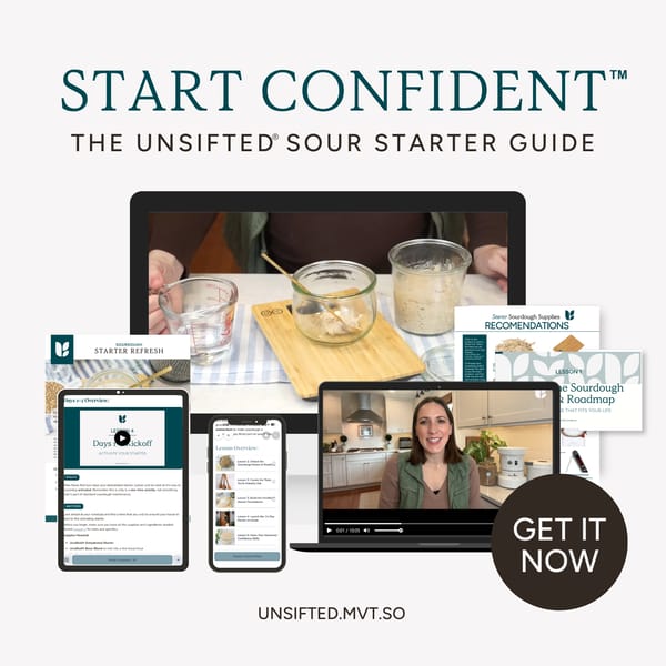Unsifted® Start Confident™ sourdough starter course shown on a laptop, tablet, and phone